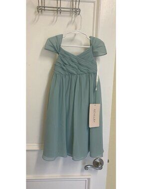 Revelry Girls Blue Formal Flower Girl Jr Brides Maid Lily Chiffon MIDI Dress 2T